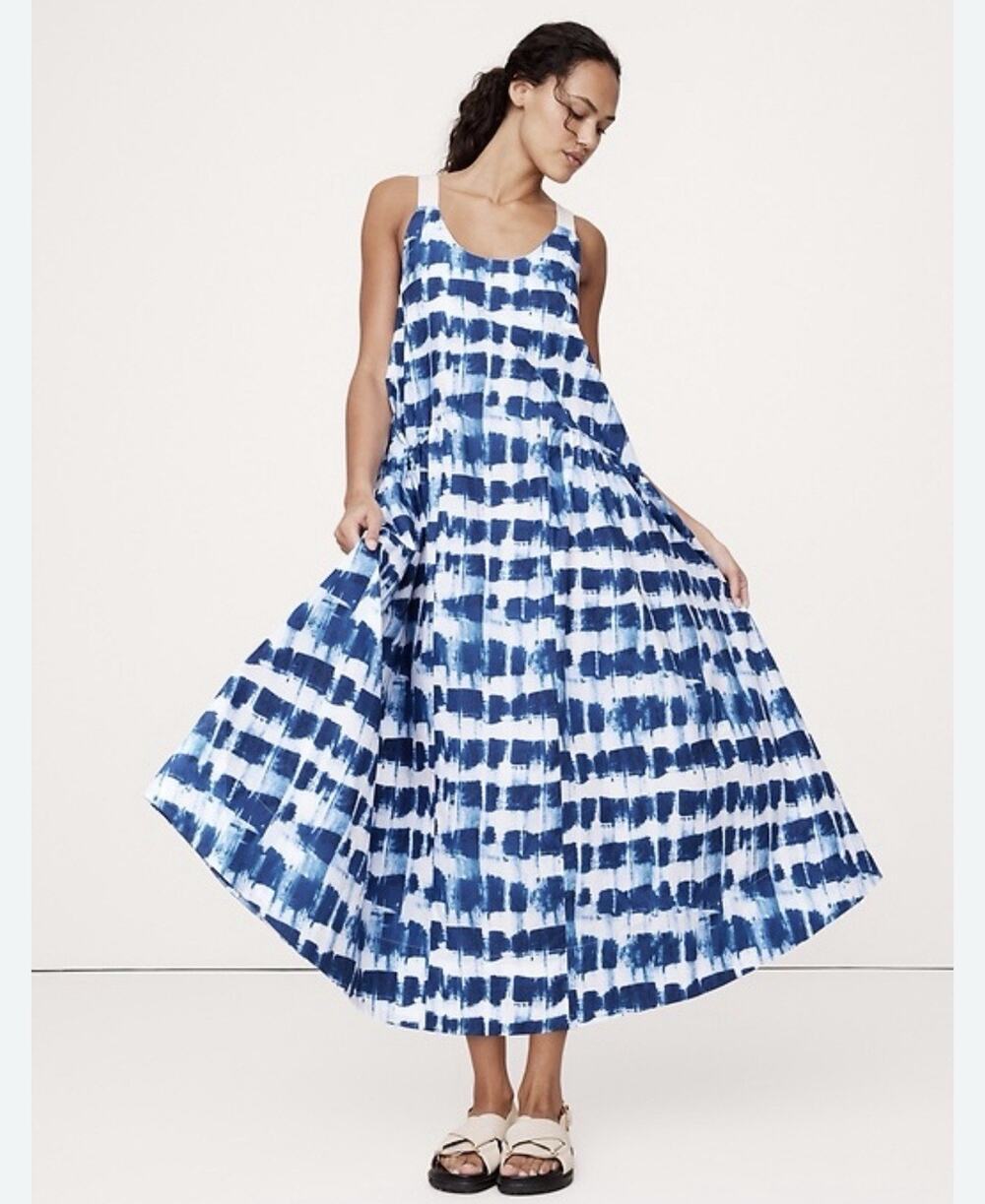 Banana Republic Cotton Tie Dye Shibori Midi Dress Strap Sleeveless XXS NWT